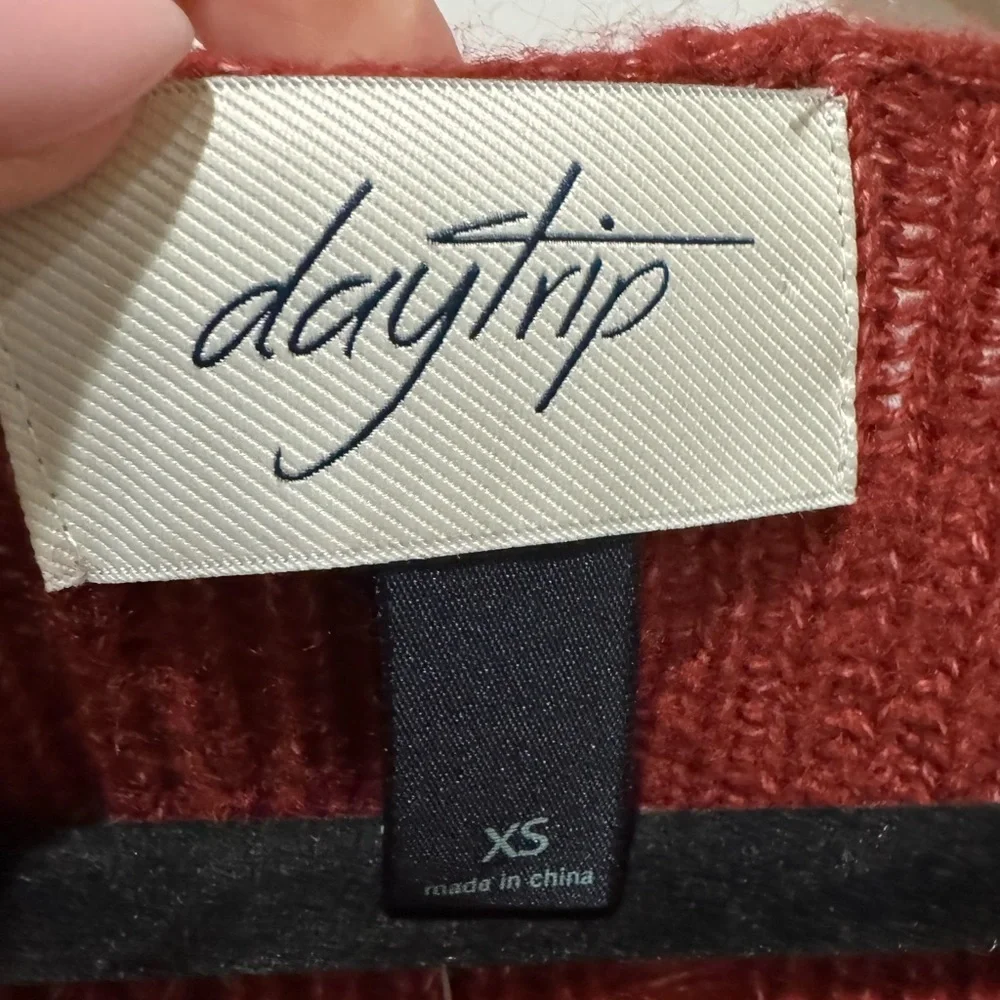 Women's Red Knit Sweater by Daytrip| Destructed | Boho| Buckle| - Picture 6 of 7